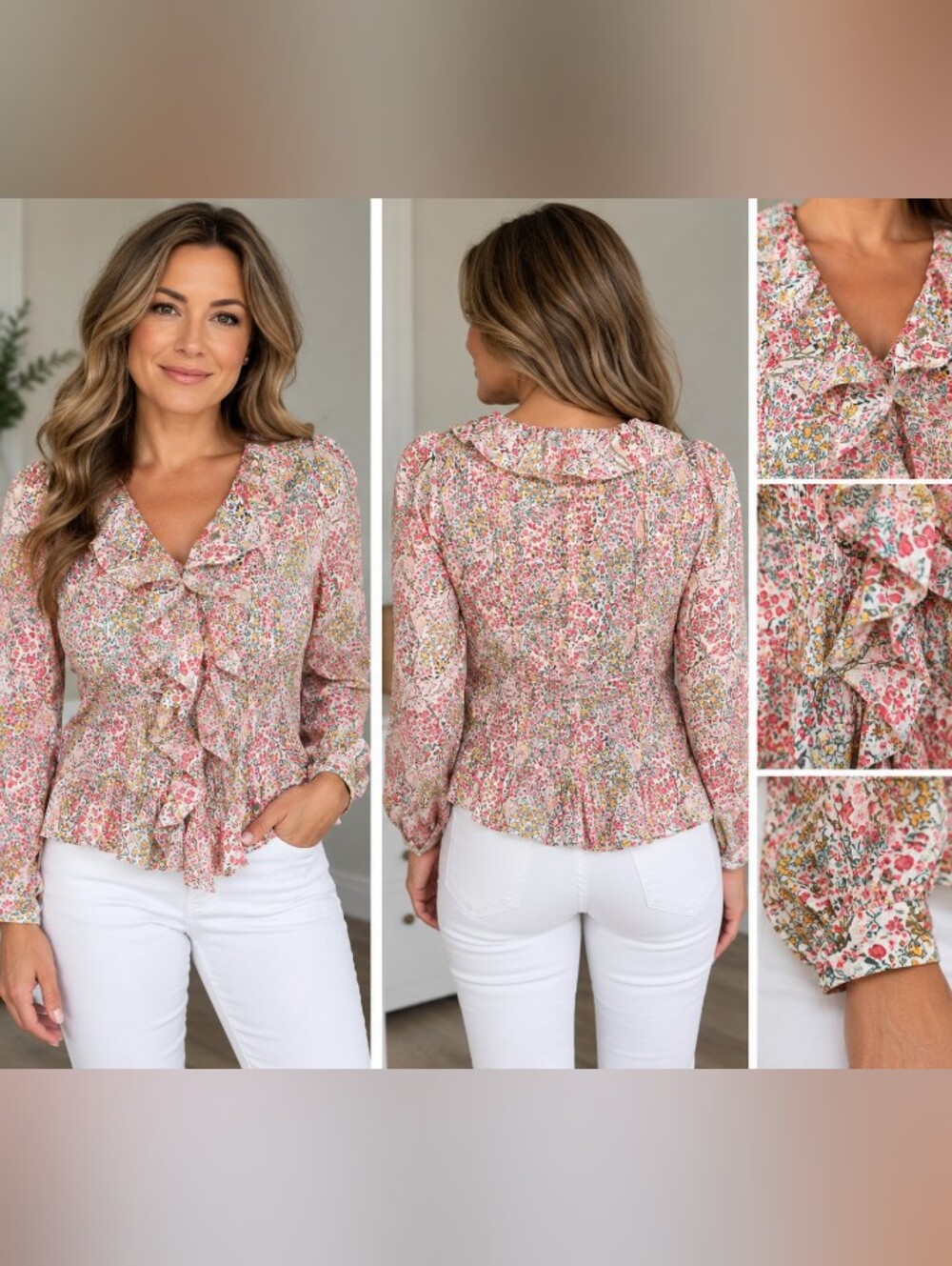 talbots petite floral cotton ruffle peplum blouse ps